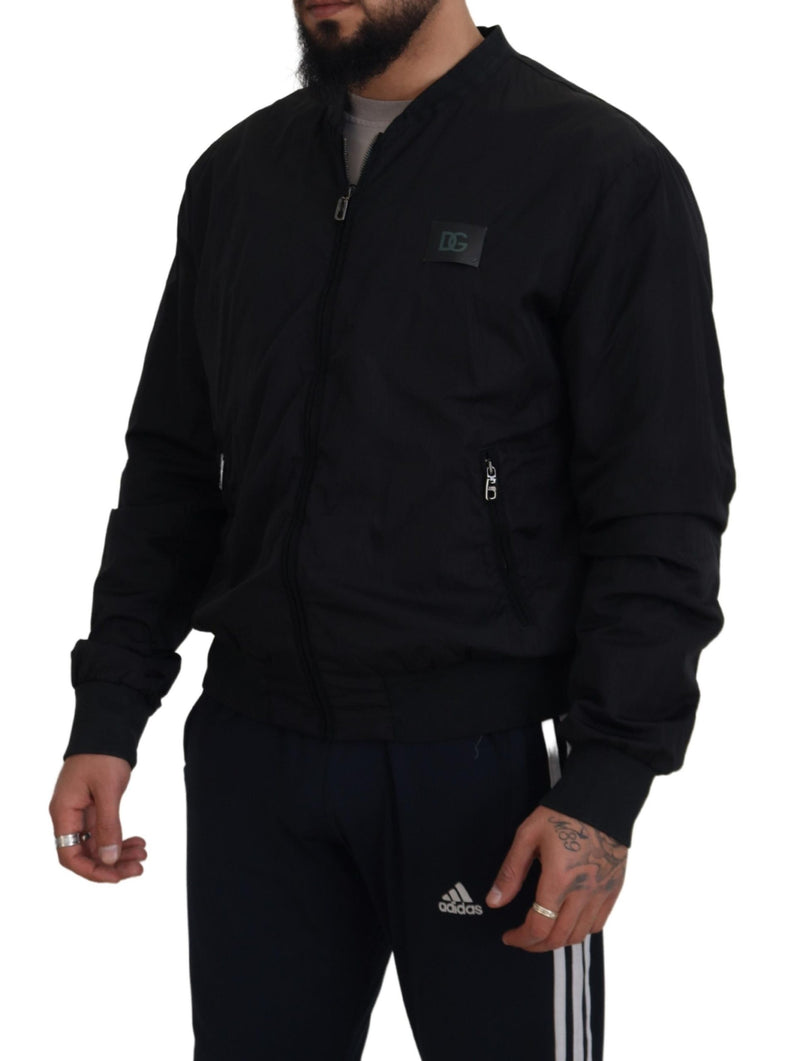 Dolce & Gabbana Zwarte Nylon Bomberjas met Logo en Ritssluiting