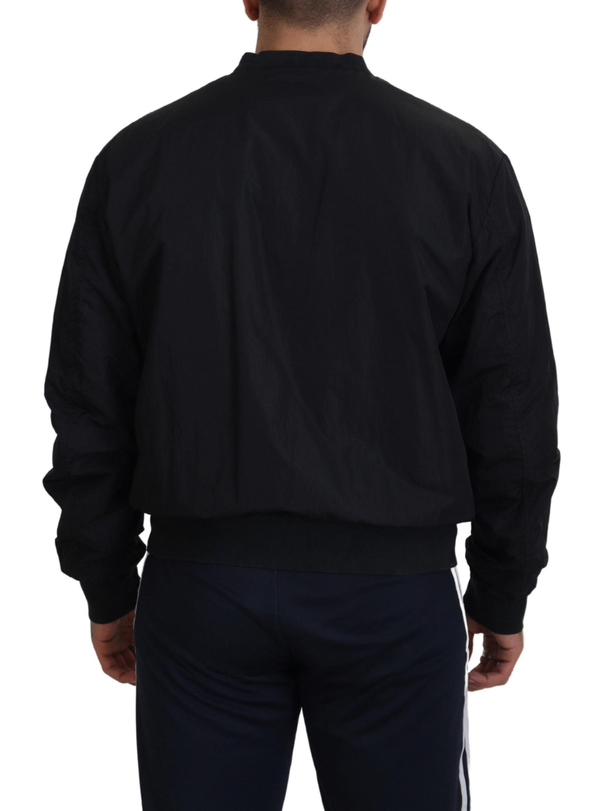 Veste bomber à fermeture éclair en nylon noir avec logo Dolce & Gabbana