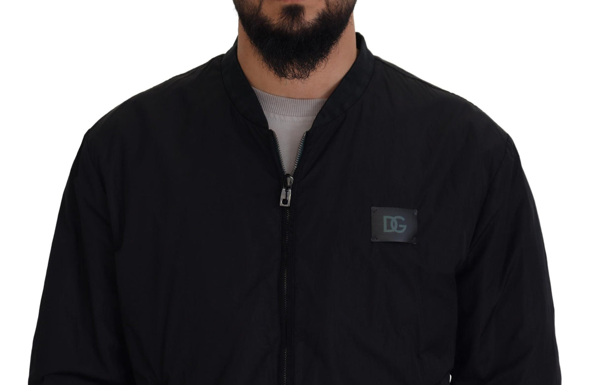 Veste bomber à fermeture éclair en nylon noir avec logo Dolce & Gabbana