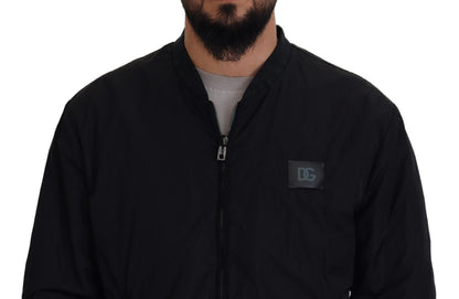 Veste bomber à fermeture éclair en nylon noir avec logo Dolce & Gabbana