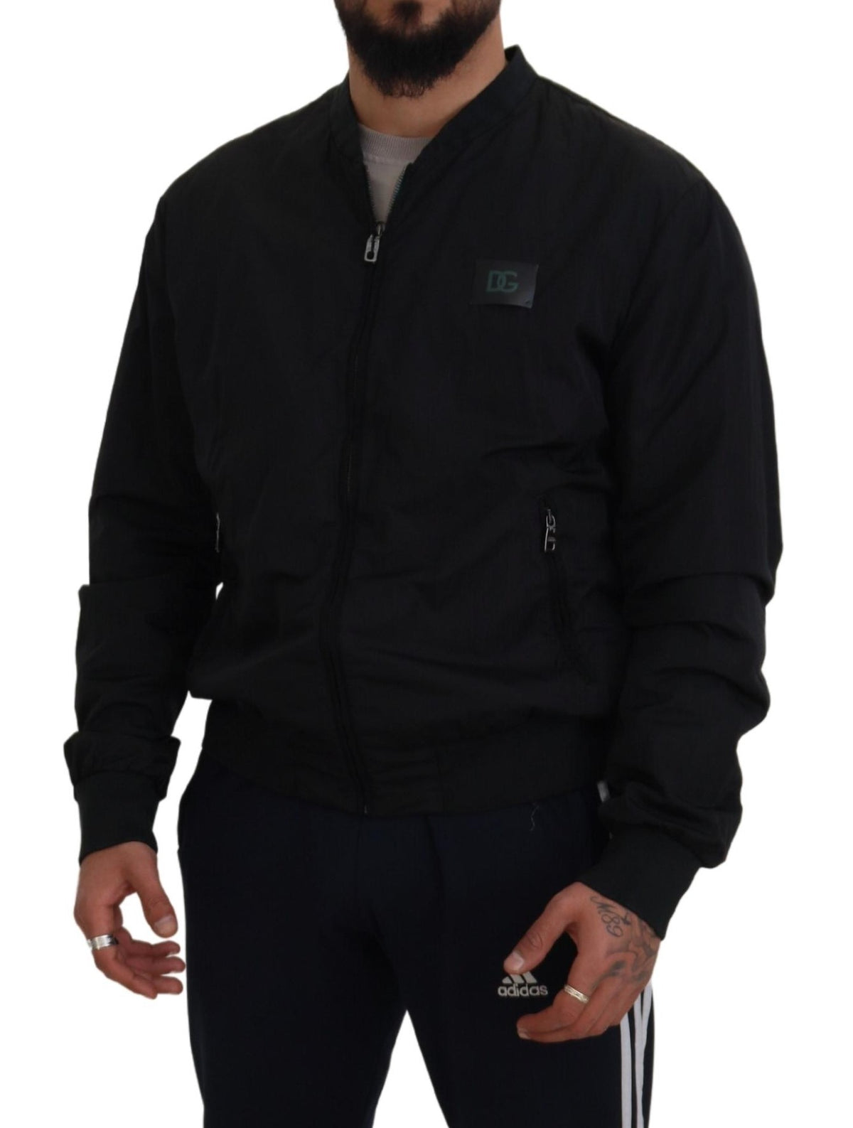 Veste bomber à fermeture éclair en nylon noir avec logo Dolce & Gabbana