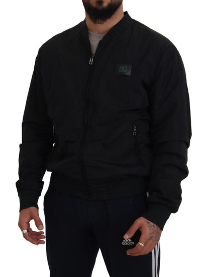 Veste bomber à fermeture éclair en nylon noir avec logo Dolce & Gabbana