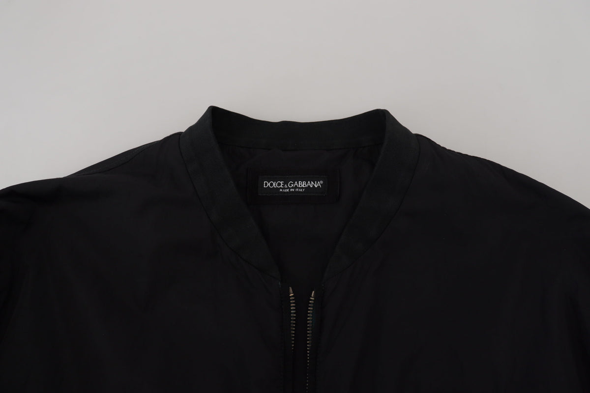 Veste bomber à fermeture éclair en nylon noir avec logo Dolce & Gabbana