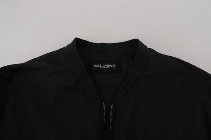 Veste bomber à fermeture éclair en nylon noir avec logo Dolce & Gabbana