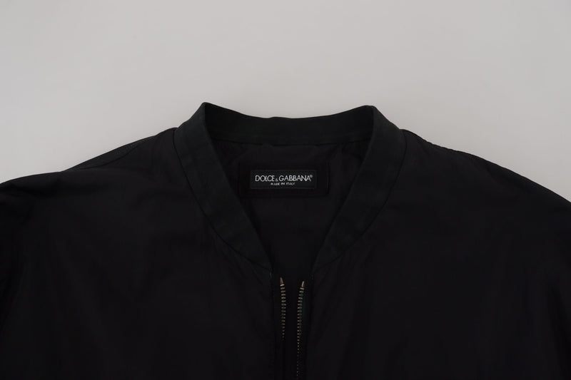 Dolce & Gabbana Zwarte Nylon Bomberjas met Logo en Ritssluiting