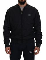 Veste bomber à fermeture éclair en nylon noir avec logo Dolce & Gabbana