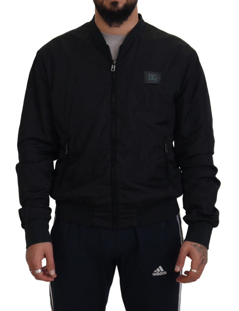 Dolce & Gabbana Zwarte Nylon Bomberjas met Logo en Ritssluiting