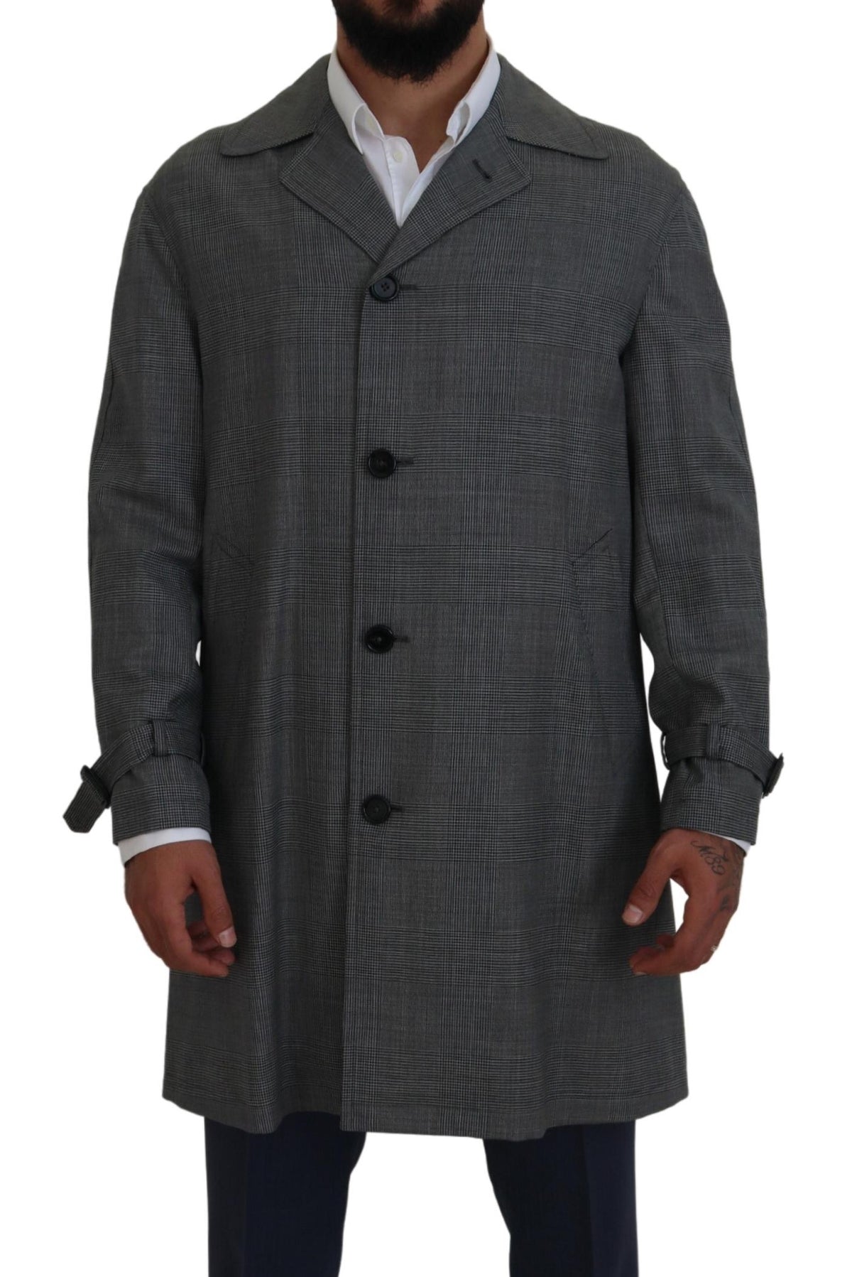 Dolce & Gabbana Trench long en laine grise à carreaux, veste trench, veste.