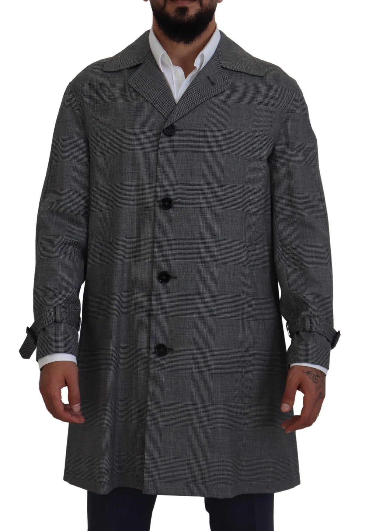 Dolce & Gabbana Trench long en laine grise à carreaux, veste trench, veste.