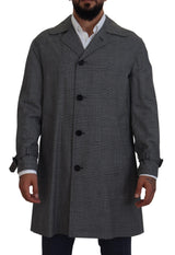 Dolce & Gabbana Trench long en laine grise à carreaux, veste trench, veste.