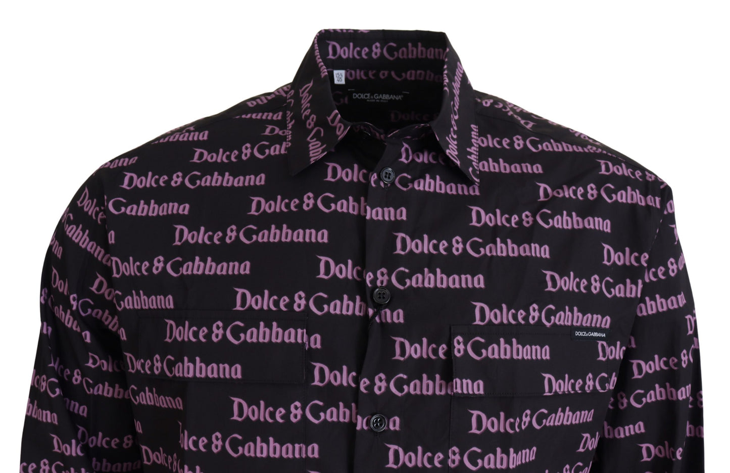 Dolce &amp; Gabbana zwart paars logo slim fit overhemd, formeel.