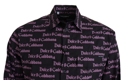 Dolce &amp; Gabbana zwart paars logo slim fit overhemd, formeel.