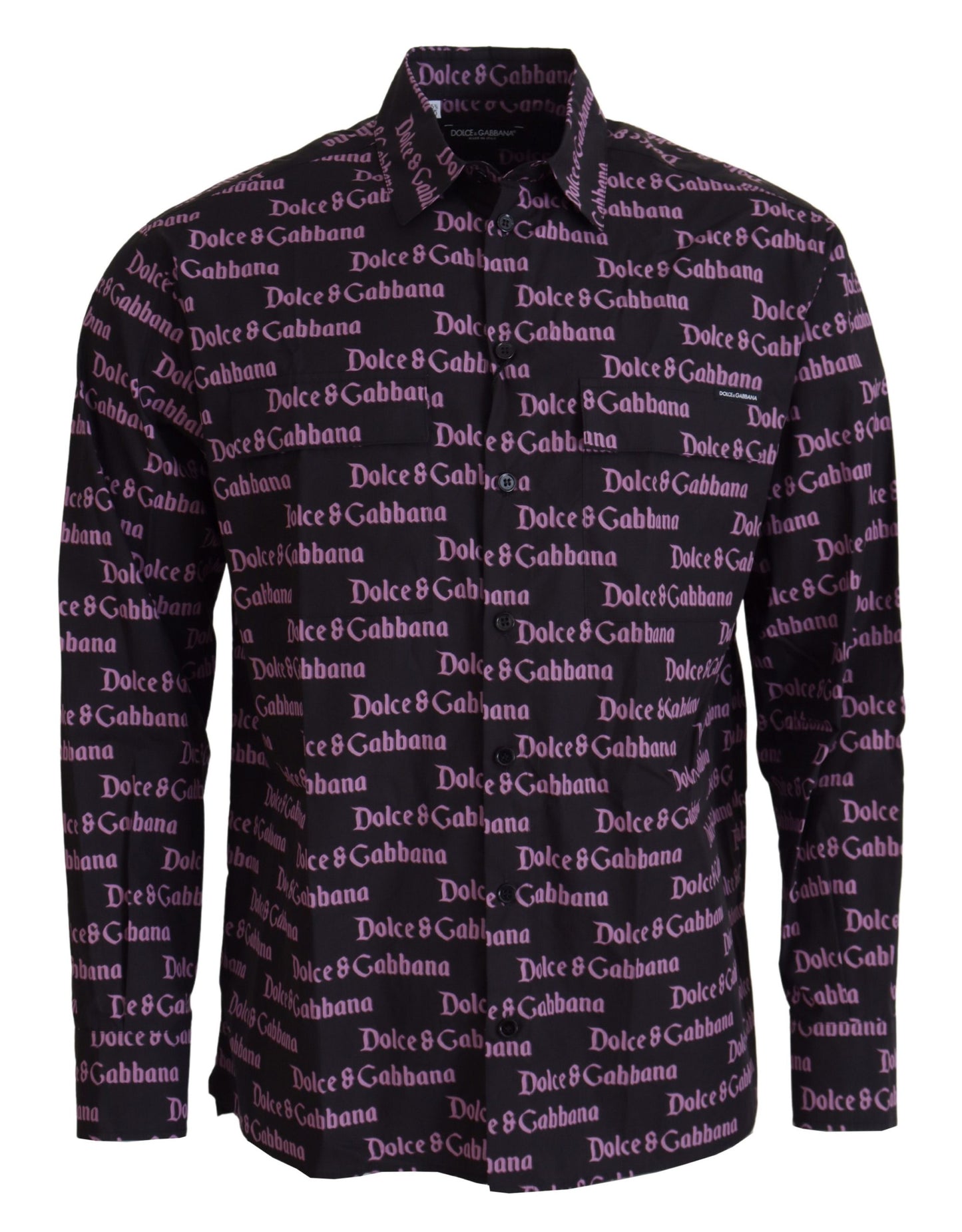 Dolce &amp; Gabbana zwart paars logo slim fit overhemd, formeel.