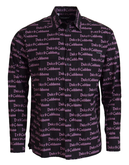 Dolce &amp; Gabbana zwart paars logo slim fit overhemd, formeel.