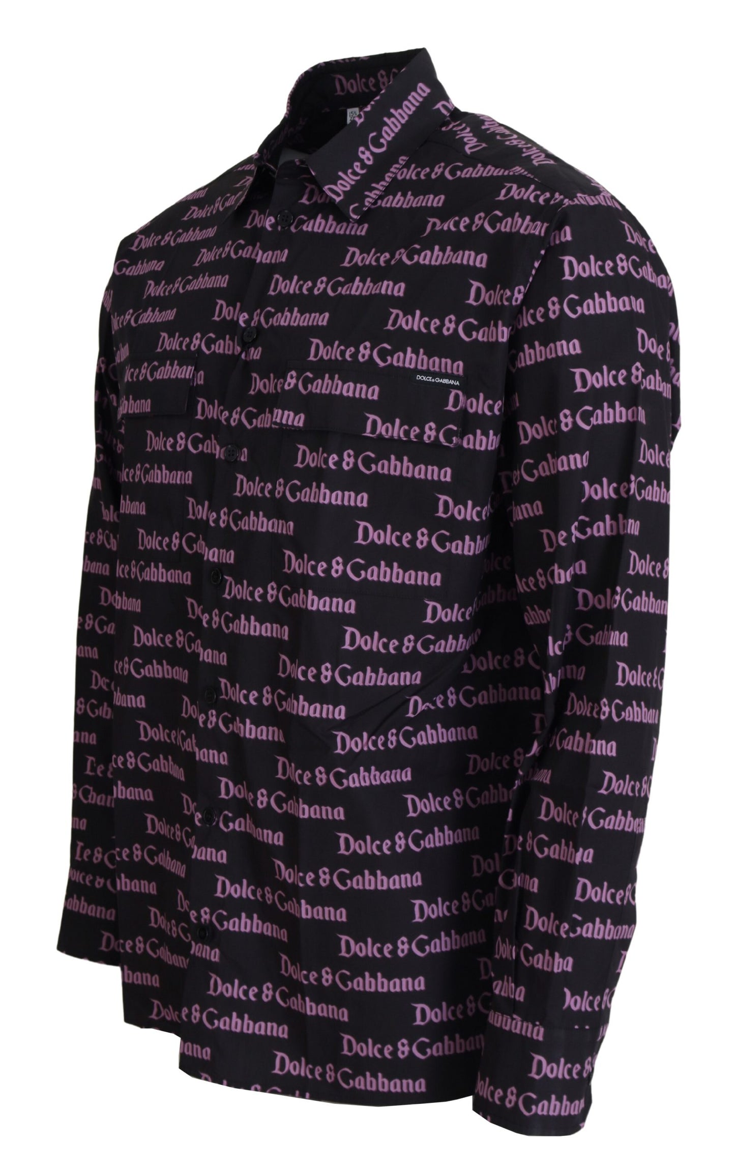 Dolce &amp; Gabbana zwart paars logo slim fit overhemd, formeel.