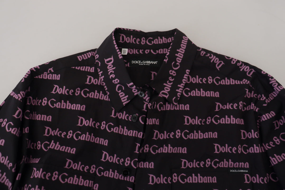 Chemise habillée slim noire et violette au logo Dolce &amp; Gabbana