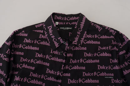 Dolce &amp; Gabbana zwart paars logo slim fit overhemd, formeel.