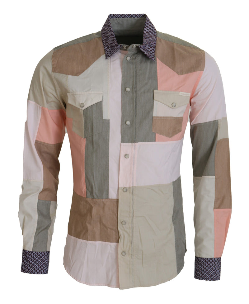 Chemise slim en coton multicolore à motifs patchwork de Dolce &amp; Gabbana