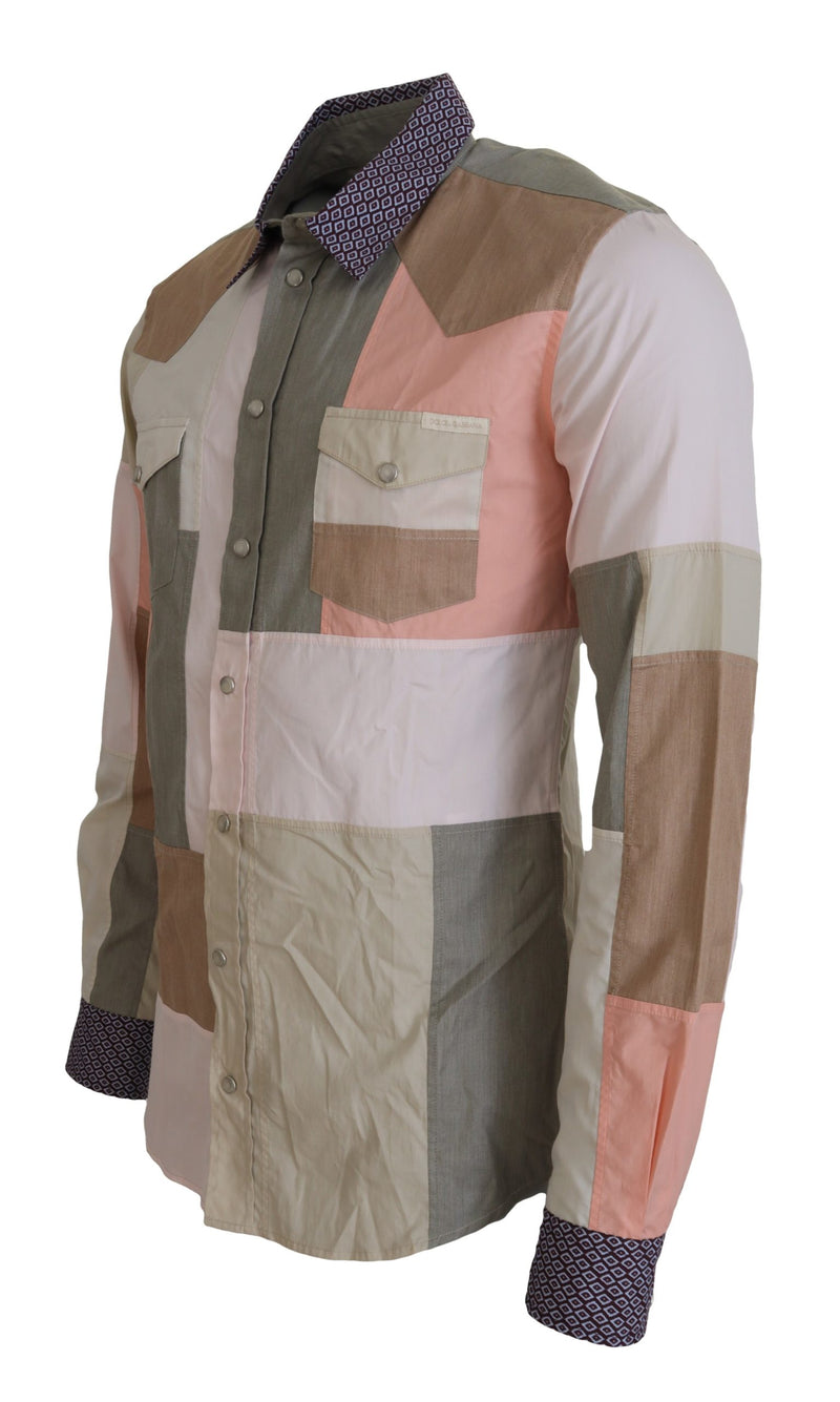 Chemise slim en coton multicolore à motifs patchwork de Dolce &amp; Gabbana