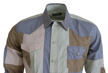 Chemise slim en coton multicolore à motifs patchwork de Dolce &amp; Gabbana