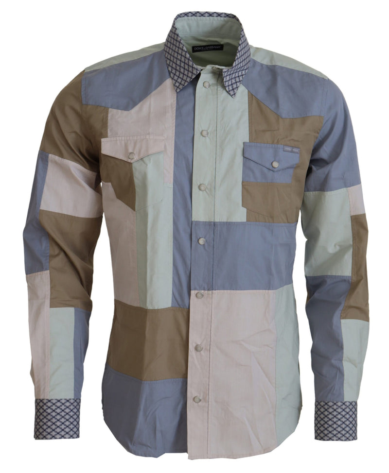 Chemise slim en coton multicolore à motifs patchwork de Dolce &amp; Gabbana