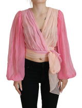 Dolce & Gabbana Blouse Top en Soie Rose à Manches Longues