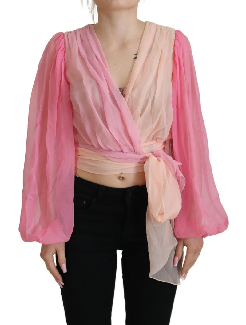 Dolce & Gabbana Blouse Top en Soie Rose à Manches Longues