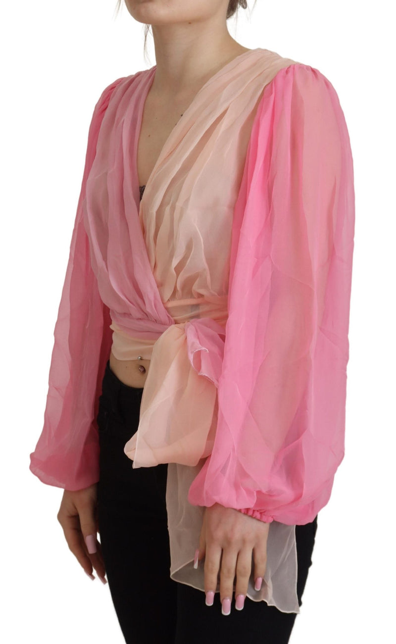 Dolce & Gabbana Blouse Top en Soie Rose à Manches Longues