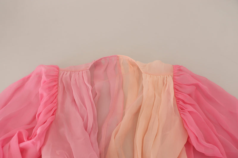 Dolce & Gabbana Blouse Top en Soie Rose à Manches Longues