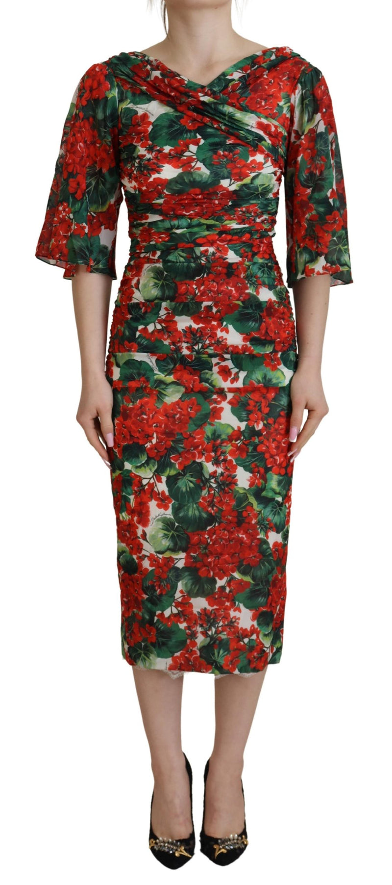 Robe Midi Sheath en Soie Multicolore Geranium Dolce & Gabbana