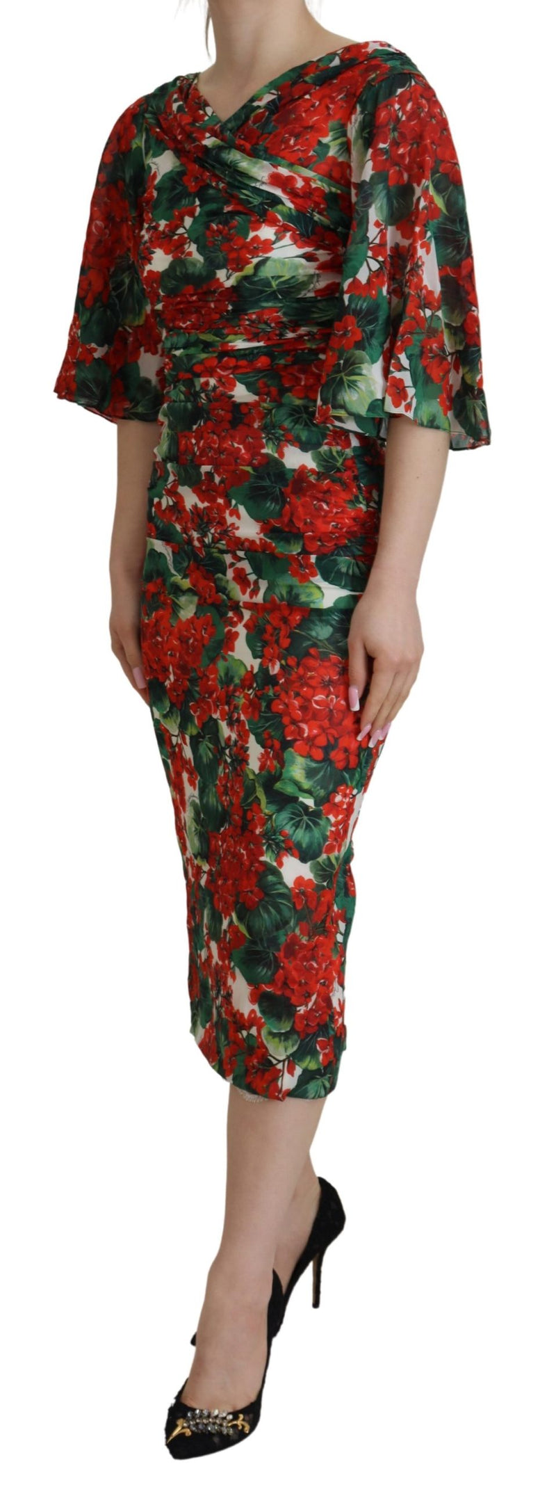 Robe Midi Sheath en Soie Multicolore Geranium Dolce & Gabbana