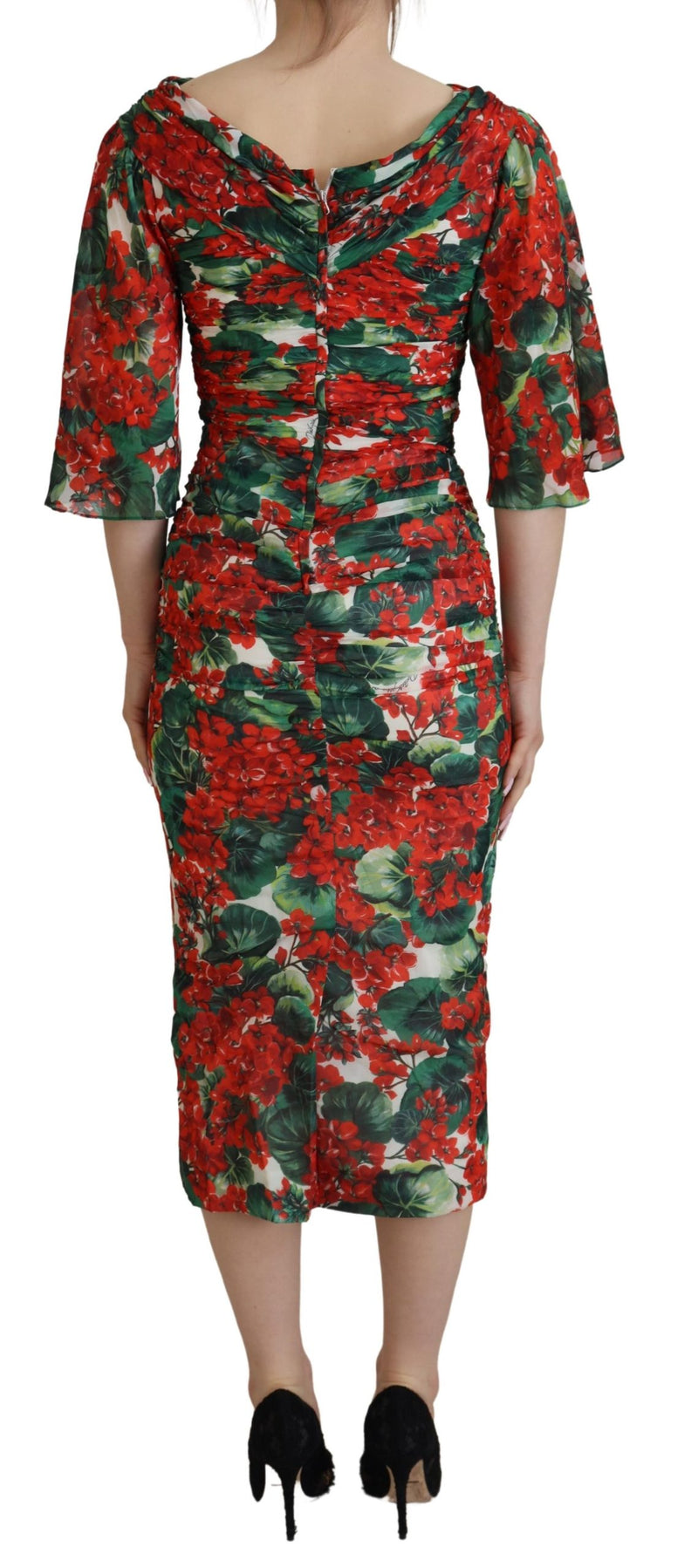 Robe Midi Sheath en Soie Multicolore Geranium Dolce & Gabbana