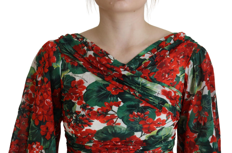 Robe Midi Sheath en Soie Multicolore Geranium Dolce & Gabbana