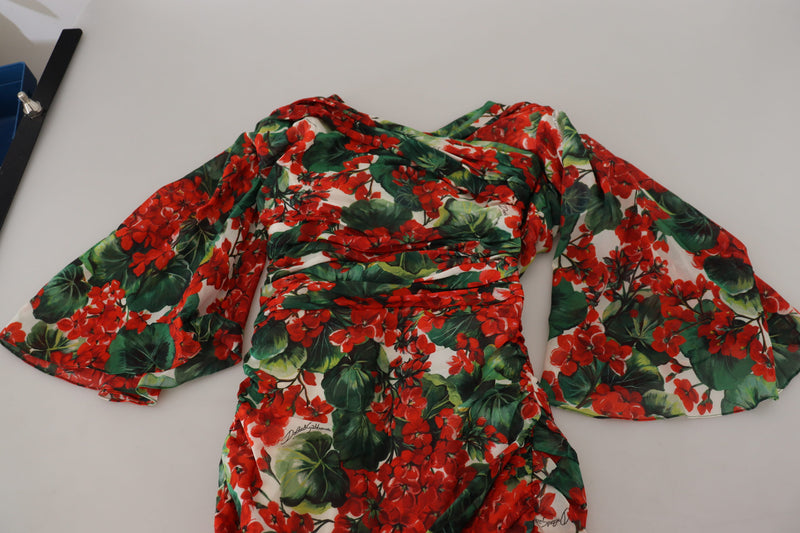 Robe Midi Sheath en Soie Multicolore Geranium Dolce & Gabbana