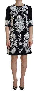 Robe A-line à Manches Mi-longues en Dentelle Noire Dolce & Gabbana