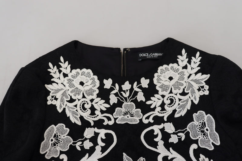 Robe A-line à Manches Mi-longues en Dentelle Noire Dolce & Gabbana