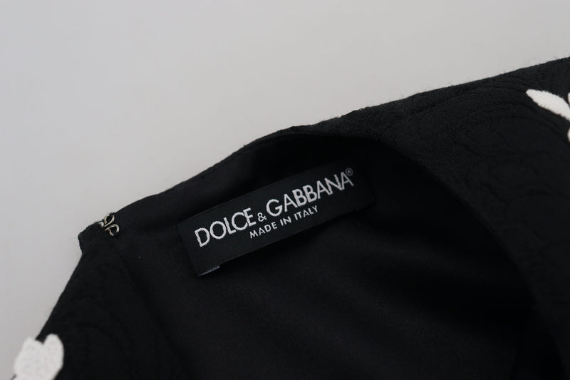 Robe A-line à Manches Mi-longues en Dentelle Noire Dolce & Gabbana
