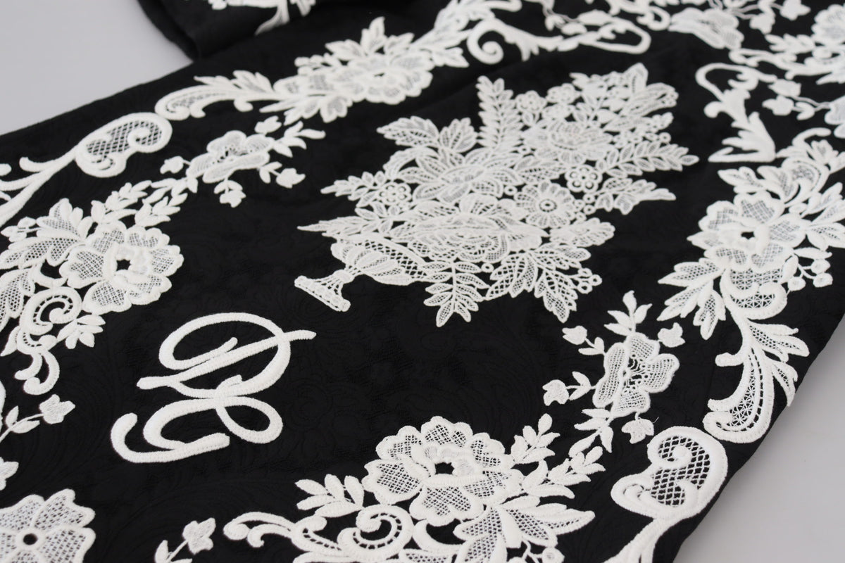 Robe A-line à Manches Mi-longues en Dentelle Noire Dolce & Gabbana