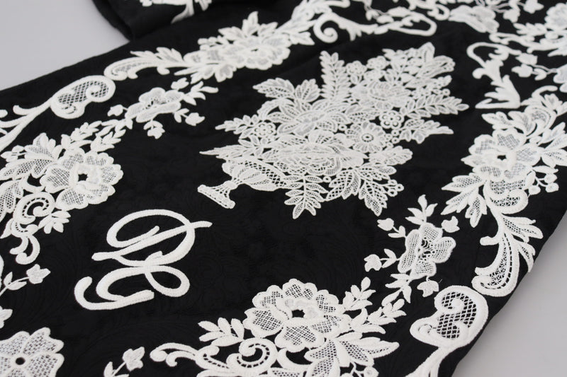 Robe A-line à Manches Mi-longues en Dentelle Noire Dolce & Gabbana