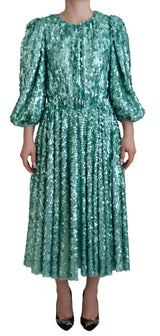 Robe Midi Aline Plissée Sequins Bleue Dolce & Gabbana