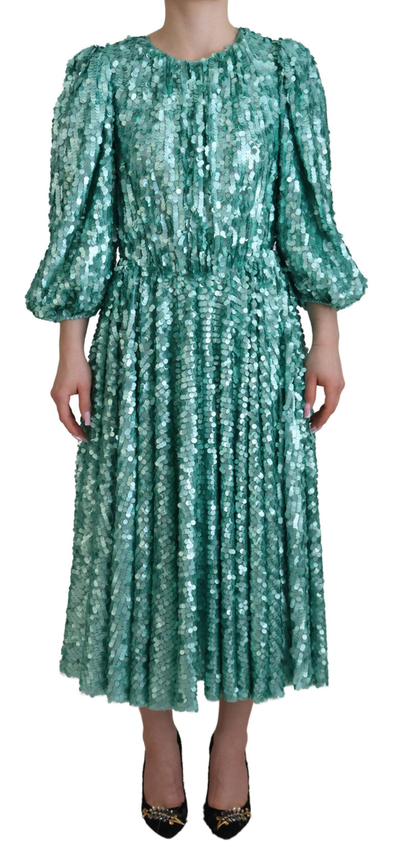 Robe Midi Aline Plissée Sequins Bleue Dolce & Gabbana