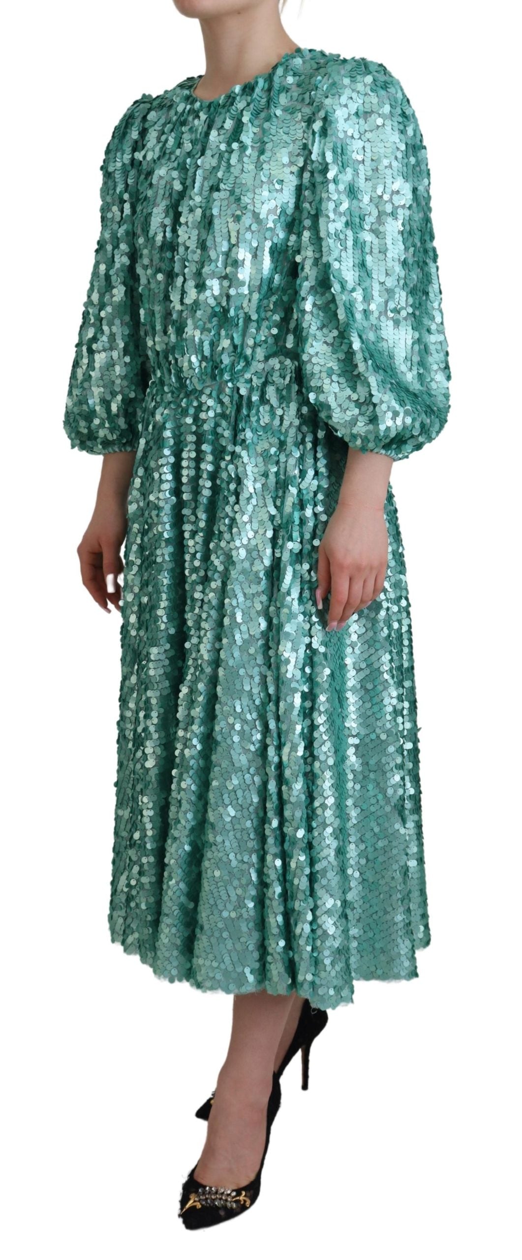 Robe Midi Aline Plissée Sequins Bleue Dolce & Gabbana