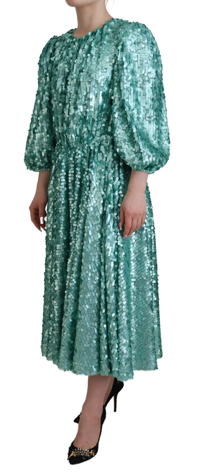 Robe Midi Aline Plissée Sequins Bleue Dolce & Gabbana