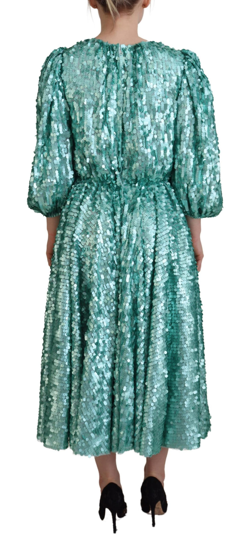Robe Midi Aline Plissée Sequins Bleue Dolce & Gabbana