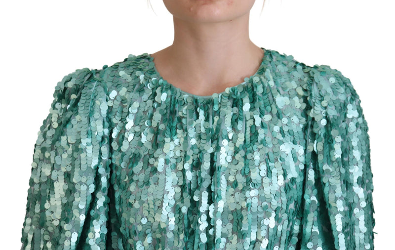 Robe Midi Aline Plissée Sequins Bleue Dolce & Gabbana