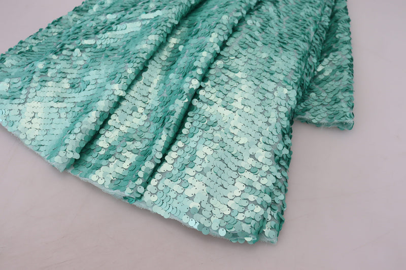 Robe Midi Aline Plissée Sequins Bleue Dolce & Gabbana