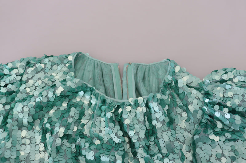 Robe Midi Aline Plissée Sequins Bleue Dolce & Gabbana