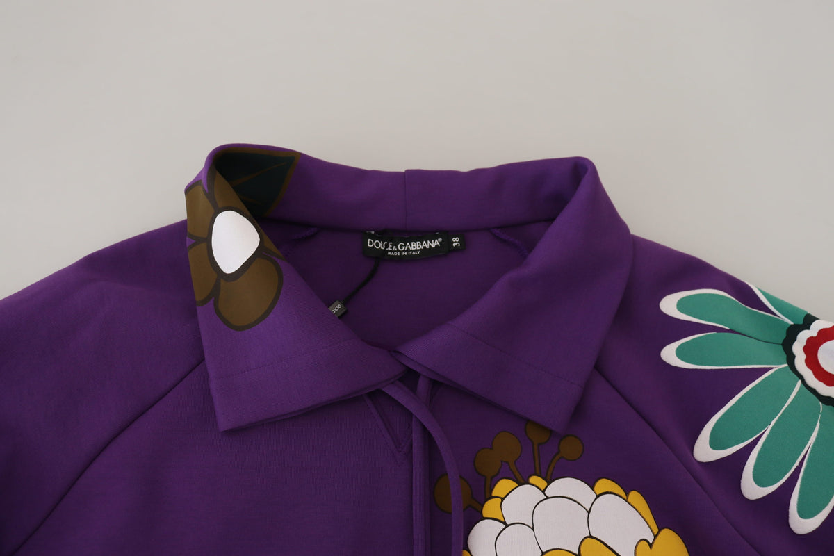 Dolce & Gabbana Purple Floral Print Pullover Cotton Sweater