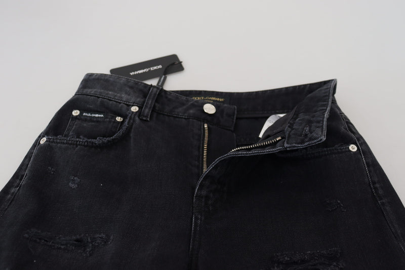 Dolce & Gabbana Jeans en Denim Noir Tattered Taille Haute