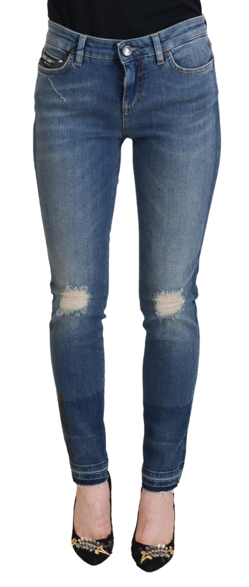 Dolce & Gabbana Blue Washed Tattered Denim Jeans for Women